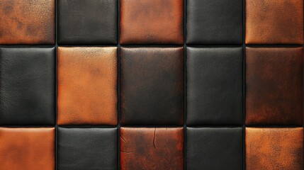 Poster - Textured Leather Tiles in Varying Shades of Brown and Black, Seamlessly Arranged for a Contemporary Interior Design Aesthetic