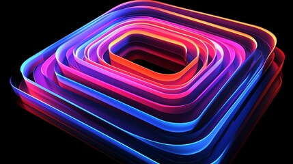 Poster - Colorful Neon Light Patterns Create a Modern Abstract Design With Layered Shapes and Glowing Effects