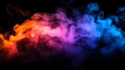 Poster - Vibrant Smoke Swirling in Shades of Orange, Purple, and Blue Against a Dark Backdrop for Artistic Effect