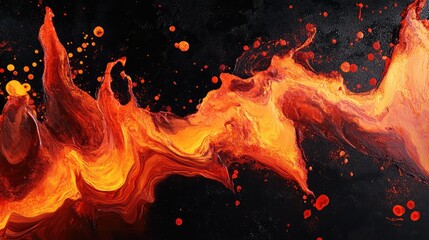 Poster - Vibrant Abstract Art Depicting Flowing Lava and Fiery Textures on a Dark Background, Capturing Energy and Motion in a Stunning Visual Display