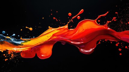Poster - Vibrant Splash of Colorful Paint Spilling Across a Black Background, Creating an Eye-Catching Abstract Artwork with Vivid Hues in Motion