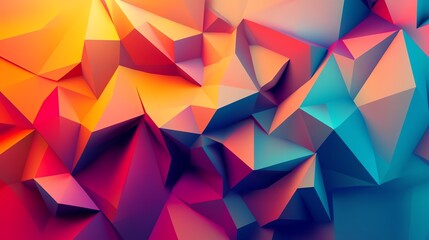 Poster - Colorful Abstract Geometric Pattern Showcasing 3D Triangular Shapes in Vibrant Hues of Orange, Pink, and Blue