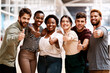 © peopleimages.com - Creative, team or thumbs up of success achievement, portrait or employee engagement in startup. Internship, diversity opportunity or happy people with like, review or support vote in company feedback