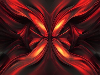 Poster - Vivid Red Abstract Composition With Dynamic Flowing Shapes and Glowing Accents for Artistic Exploration