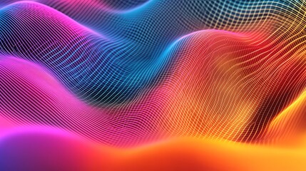 Poster - Colorful Flowing Waves in Vibrant Shades of Blue, Pink and Orange Create a Mesmerizing Effect in a Digital Abstract Design
