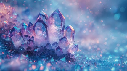 Poster - Mystical blue and purple crystals in dreamy ambient light