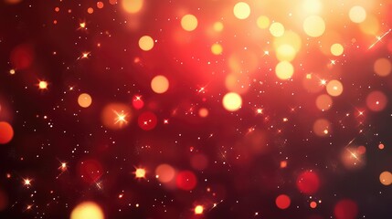 Poster - Sparkling Red and Gold Bokeh Effect Background with Glowing Lights, Ideal for Festive Themes, Celebrations, and Creative Designs in Various Media