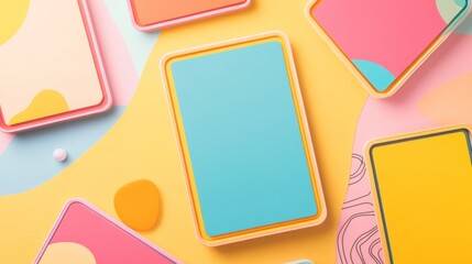 Poster - Abstract Pastel Shapes and Blank Screen Mockup