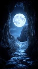 moonlit cave entrance: a mystical night scene
