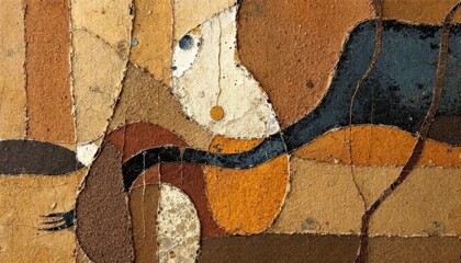 Poster - Abstract earth tones painting with curved lines and textured surfaces