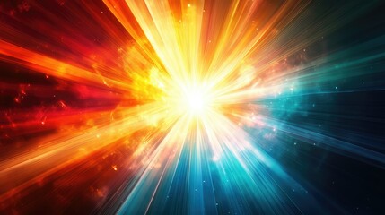Poster - Explosive Burst of Colorful Light Representing Cosmic Energy and Vibrant Celestial Phenomena with Radiating Rays and Multicolored Illumination