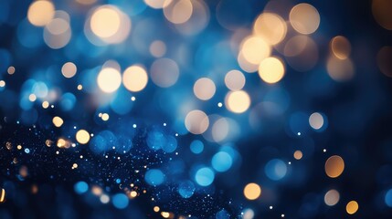 Poster - Beautiful Abstract Background with Soft Blue and Gold Bokeh Lights that Create a Dreamy Atmosphere Perfect for Celebrations, Events, and Artistic Projects