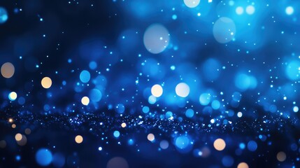 Poster - Vibrant Blue Bokeh Background with Sparkling Lights and Soft Glows Creating a Dreamy, Ethereal Atmosphere for Use in Various Design Projects