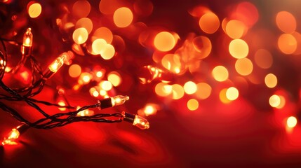 Poster - Glowing String Lights with Warm Red Tones and Bokeh Background for Cozy Atmosphere and Festive Energy in Celebrations and Events