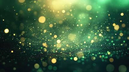Poster - Stunning Abstract Background with Glowing Bokeh Lights in Shades of Green and Gold, Perfect for Holiday Themes and Artistic Designs