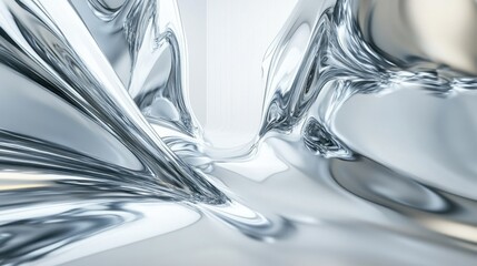 Poster - Abstract metallic fluid forms with reflective surfaces and dynamic curves