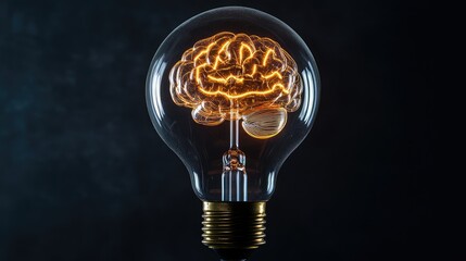 Poster - Creative Concept of a Light Bulb with a Brain Inside Illustrating the Intersection of Ideas, Innovation, and Cognitive Function in a Modern Design Style