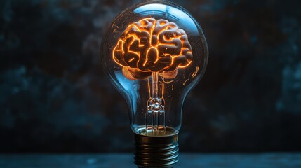 Poster - Conceptual Illustration of a Light Bulb with a Brain Inside, Symbolizing Creativity, Intelligence, and Innovative Ideas in a Modern Art Style