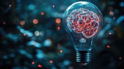 Poster - A Conceptual Representation of the Brain in a Light Bulb, Symbolizing Innovation, Creativity, and Modern Thinking in a Stunning Visual Display with Bright Colors
