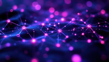 Poster - Abstract network of glowing purple lights and connections on dark background