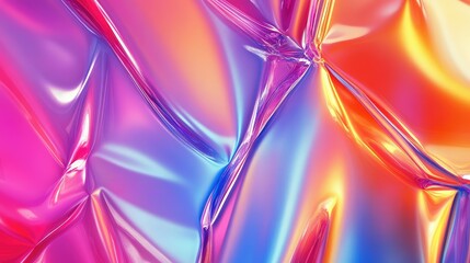 Poster - Colorful Abstract Background with Smooth Textures and Light Reflections Featuring Iridescent Waves and Bright Gradients in Vibrant Shades of Pink, Purple, and Orange
