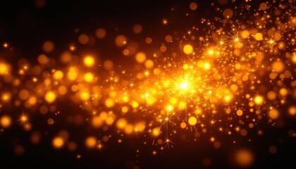 Poster - Glowing orange abstract light sparkles and bokeh on dark background
