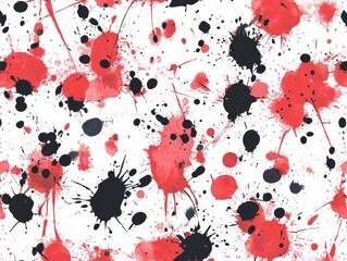 Poster - Abstract red and black ink splatters on white background.