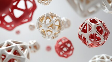 Poster - Abstract Geometric Spheres in Red White and Gold
