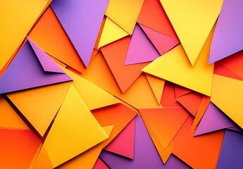 Aufkleber - Abstract geometric background with vibrant orange, yellow, and purple triangles.
