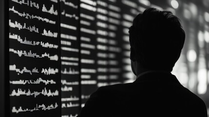 Poster - Silhouette of Analyst Studying Financial Data on a Large Screen