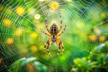 Stunning Spider Web with Intricate Design on Vibrant Green Background