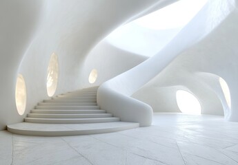Aufkleber - White spiral staircase in a futuristic, organic building interior.
