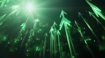 Poster - Green Ascending Arrows: Digital Growth Visualization