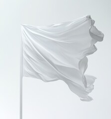 Wall Mural - White flag waving in wind, isolated on white background.