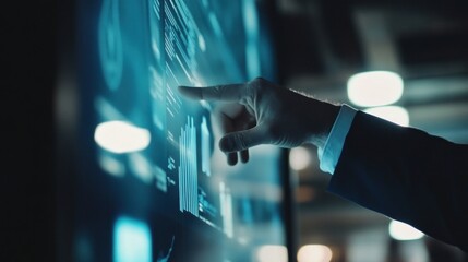 Poster - Interactive Data Visualization: A Hand Interacting with a Futuristic Interface
