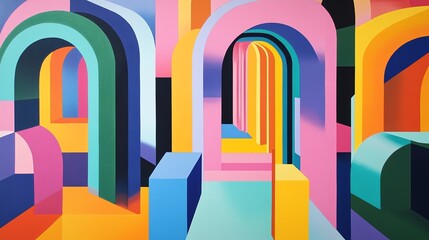 Poster - Colorful Abstract Architecture With Arches in a Vibrant Geometric Design