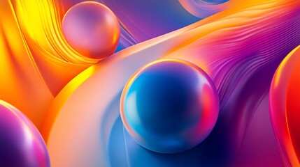 Poster - Colorful Abstract Composition Featuring Smooth Spheres on a Vibrant, Swirling Background