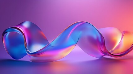 Poster - Colorful Abstract Ribbon Twisting in Vibrant Shades of Blue, Pink, and Orange Against a Soft Purple Background