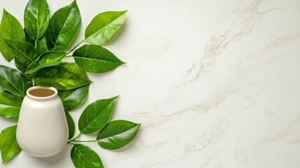 Poster - Green design elements highlighted against a white backdrop peaceful ambiance eye level showcase soft diffuse lighting