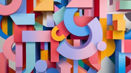 Poster - Brightly Colored Abstract Shapes Create a Vibrant, Modern Art Composition Full of Geometric Forms and Playful Symmetry