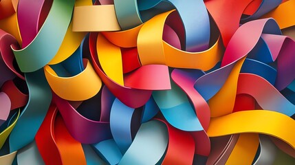 Poster - Colorful Ribbons Intertwine to Create a Vibrant and Playful Pattern in an Artistic Display