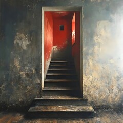 Wall Mural - a red door with a staircase leading up to it