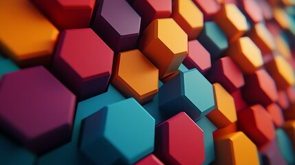 Poster - Colorful Hexagonal Pattern in Vibrant Hues on a Modern Surface