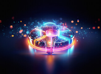 Wall Mural - a vibrant, glowing circular abstract design. a double exposure effect creates a sense of depth and e