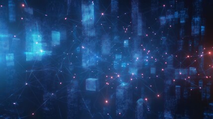 Fototapete - Futuristic Digital Network Cyberpunk Landscape Technology Connections