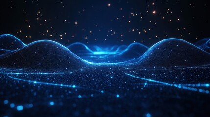 Fototapete - Futuristic Digital Landscape Cyberpunk Data Network