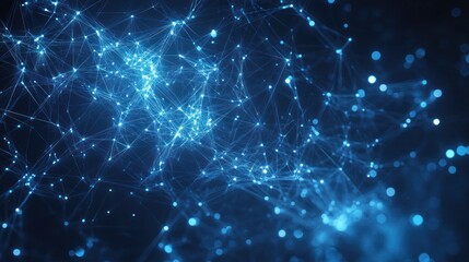 Fototapete - Futuristic Digital Network Visualization with Intricate Blue Lines and Glowing Nodes
