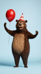 Poster - Happy bear with a balloon. AI.