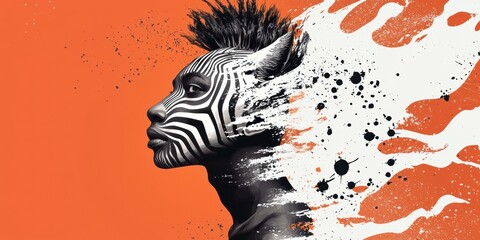 Wall Mural - Abstract zebra-themed portrait. AI.