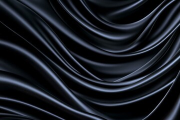 Wall Mural - Abstract black background featuring soft elegant folds of silk fabric in smooth flowing texture